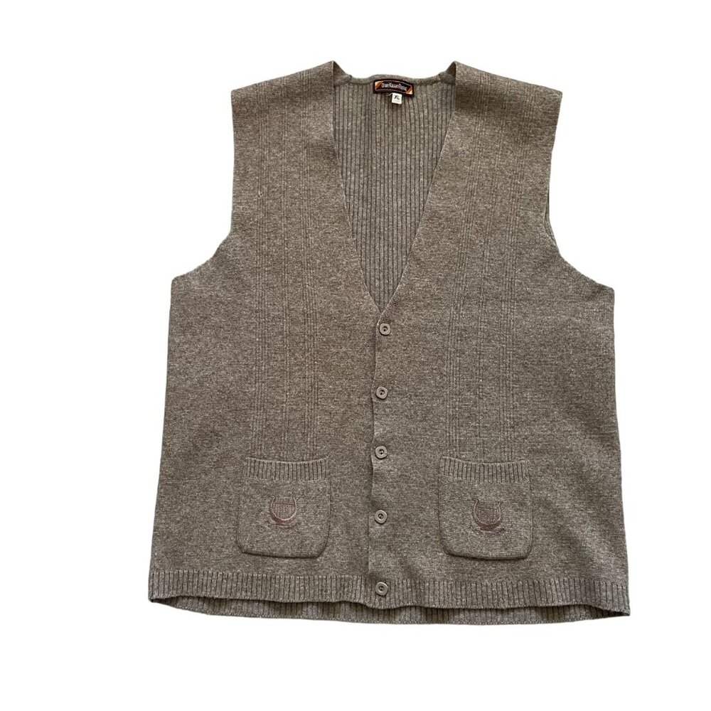 Vintage DaeKwanRyung Mens Ribbed Knit Button-Up Vest Pockets Size XL Brown